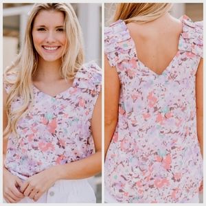 Nwot Shop the Mint Lavender Floral Ditsy Ruffled Shoulders Top